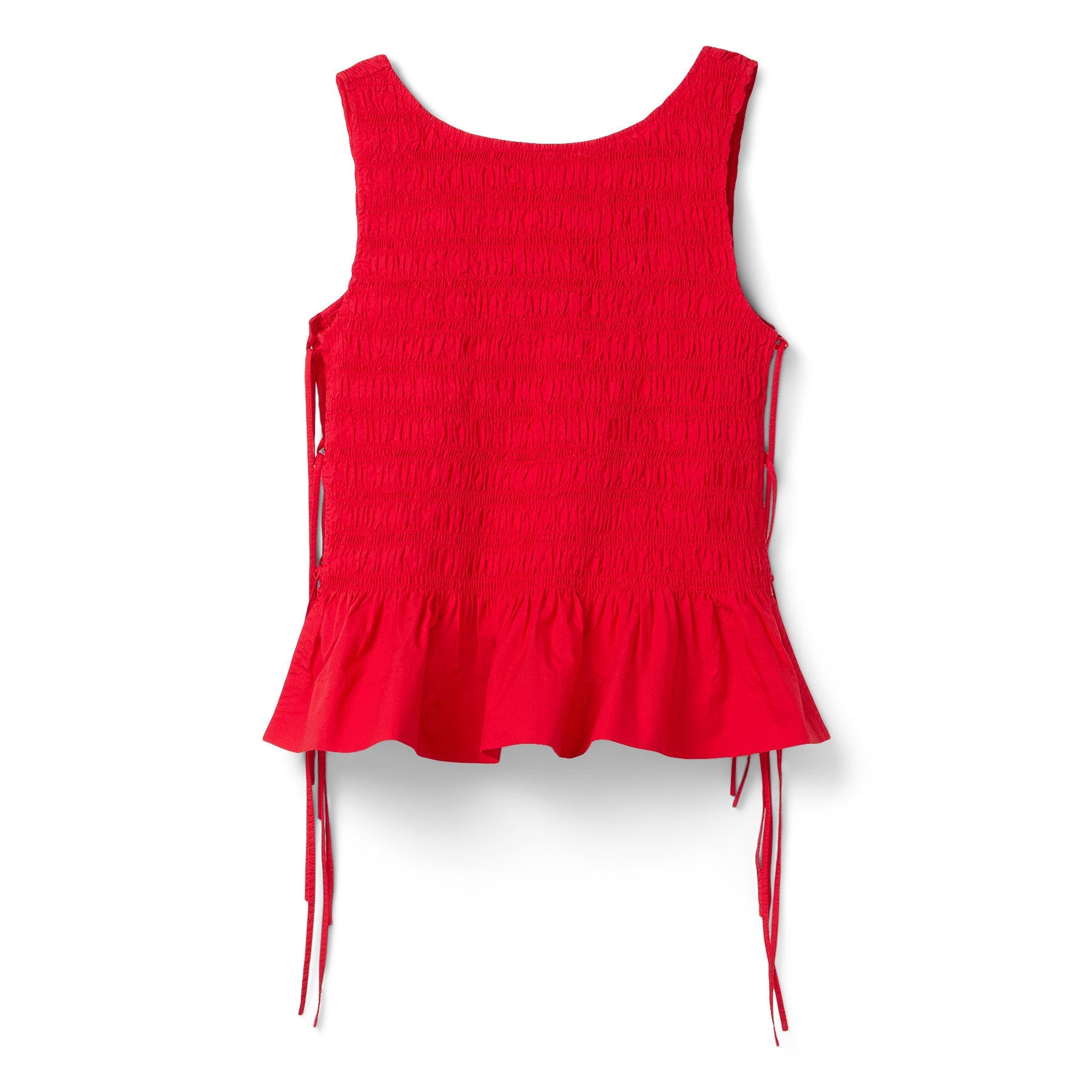 GANNI Cotton Poplin Smock Tie String Top (Racing Red)
