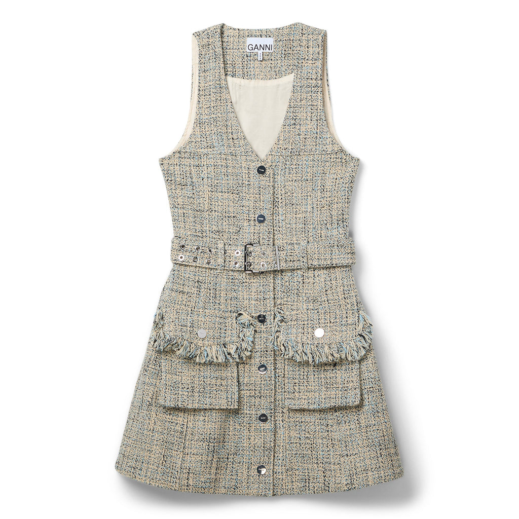 GANNI Summer Tweed Belt Mini Dress (Alaskan Blue)
