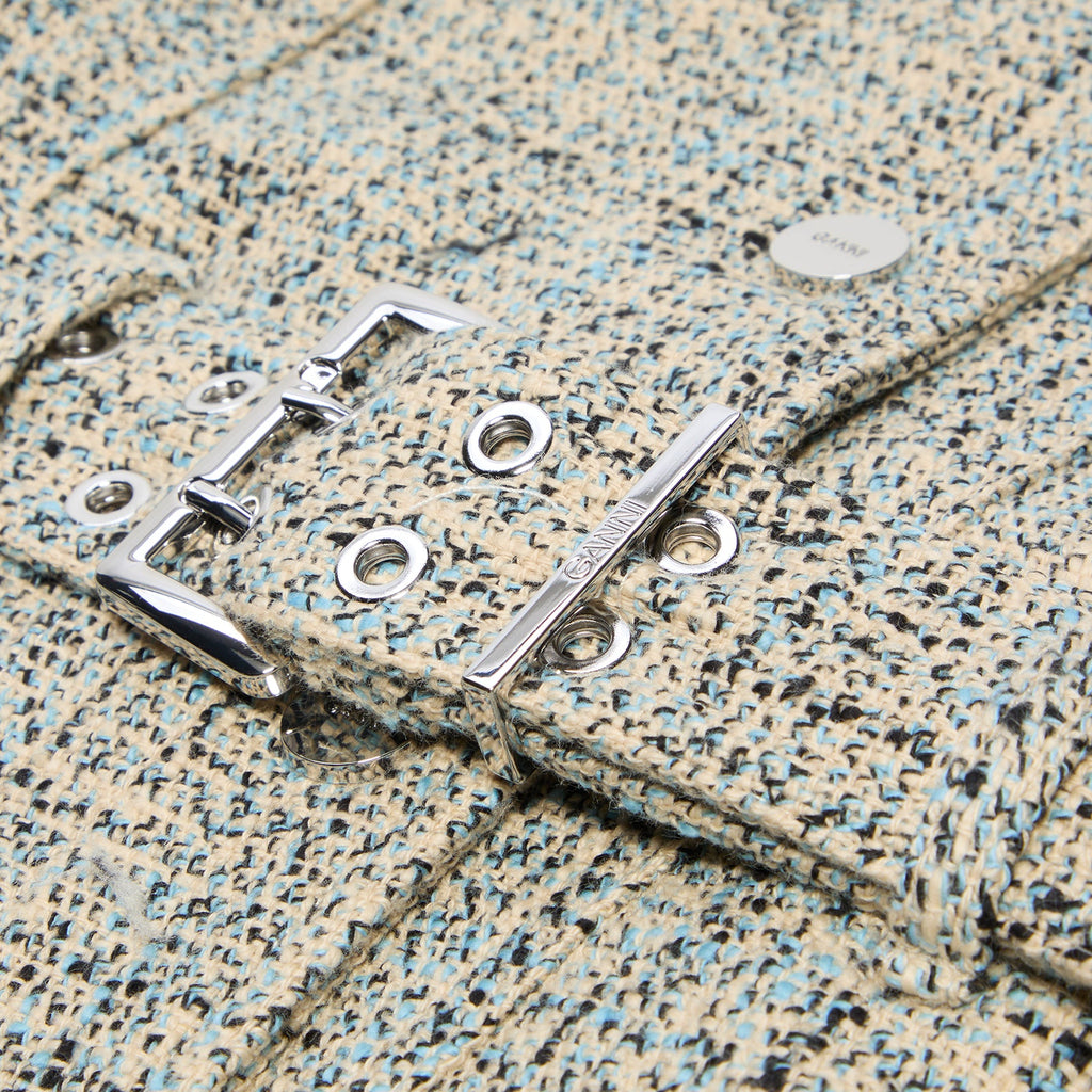 GANNI Summer Tweed Belt Mini Dress (Alaskan Blue)
