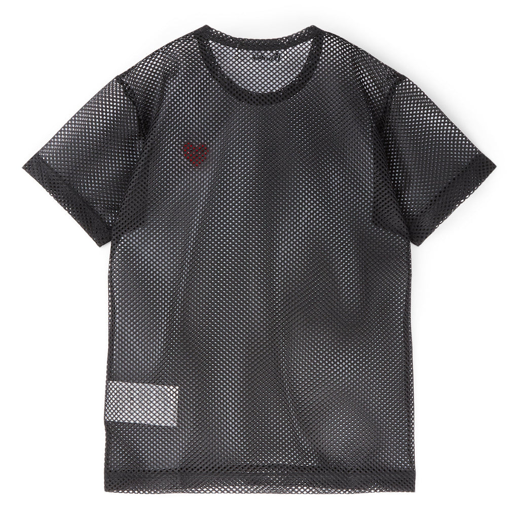 Comme Des Garcons PLAY Mesh Red Emblem T-Shirt (Black)