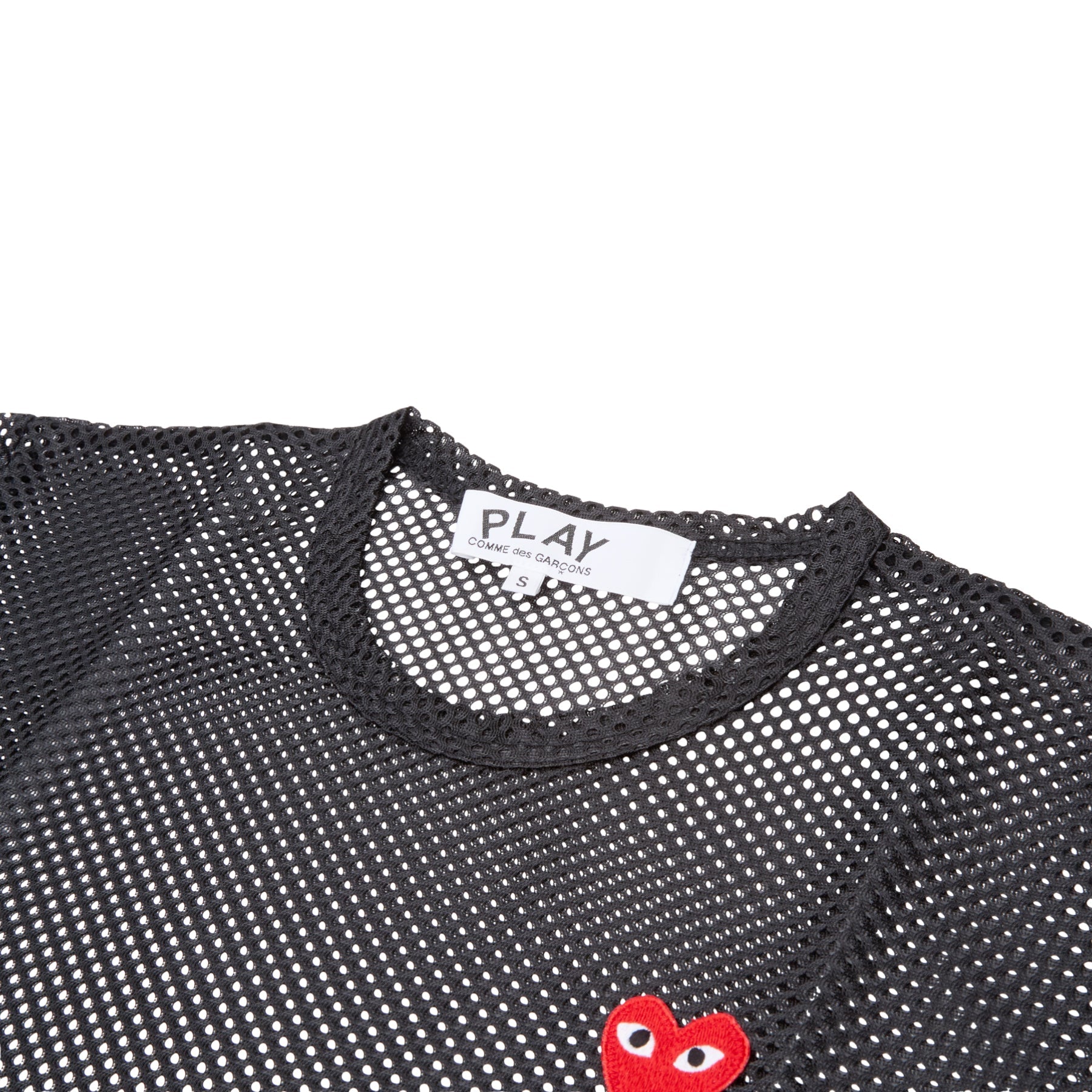 Comme Des Garcons PLAY Mesh Red Emblem T-Shirt (Black)