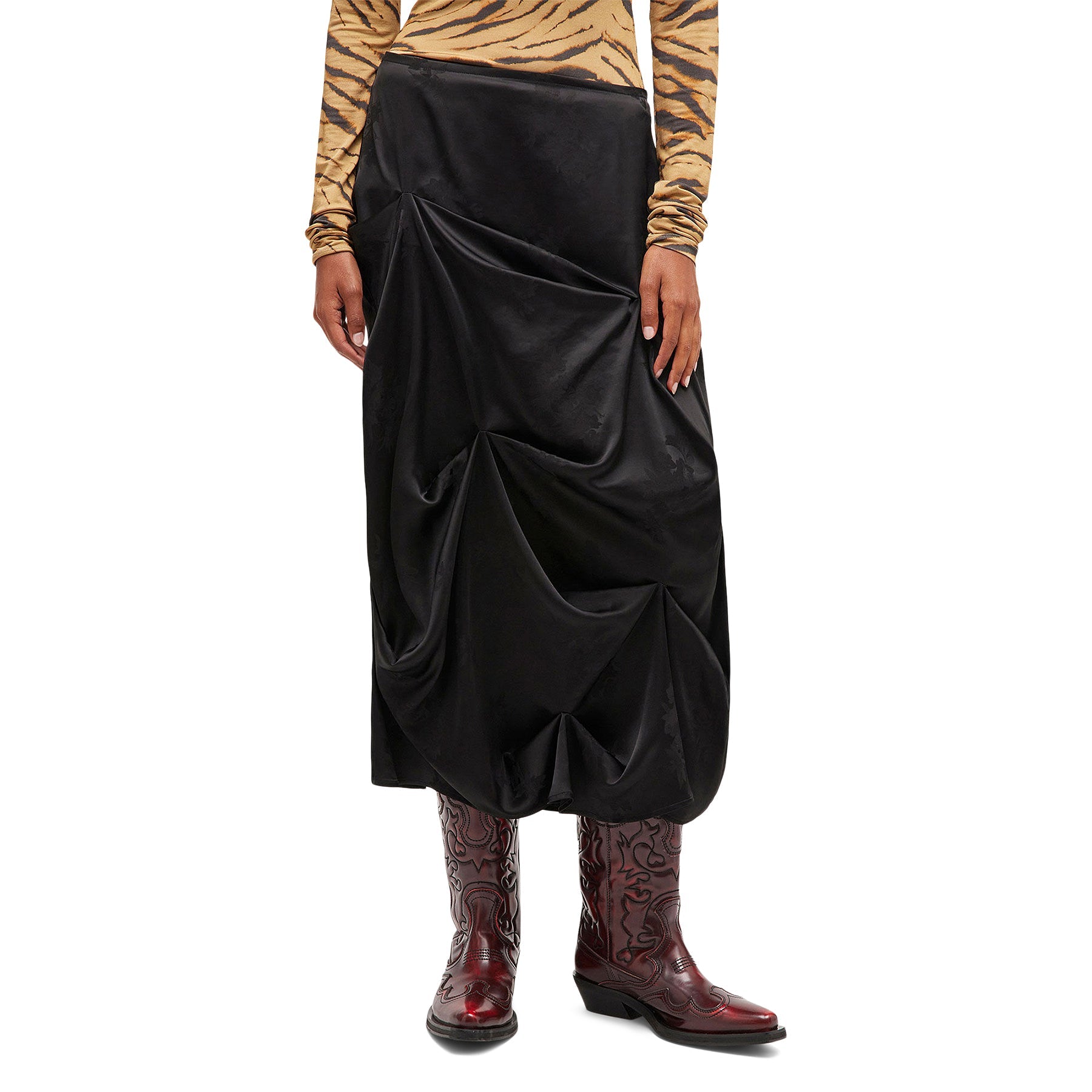 GANNI Jacquard Tuck Drpaed Skirt (Black)